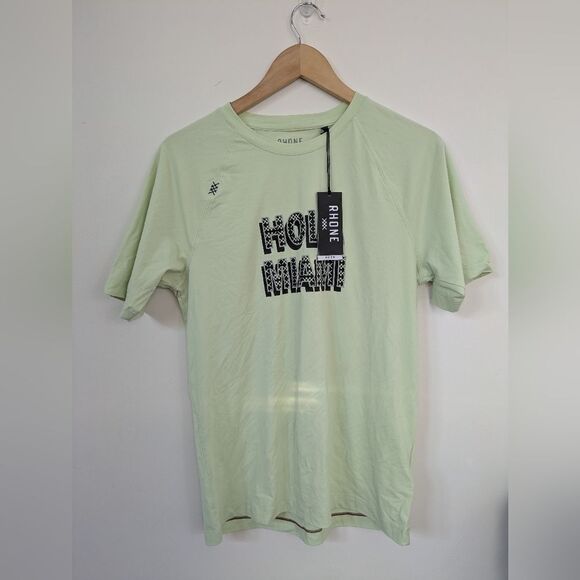 NWT Rhone Reign Men's Light Green Yellow Hola Miami Graphic T-Shirt S Small - Picture 1 of 7